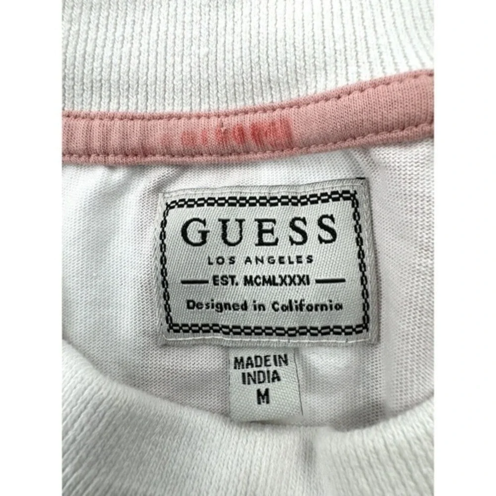 Guess‎ Pink Striped Long Sleeve Crew Neck Shirt Embroidered Guess Logo Women's M
